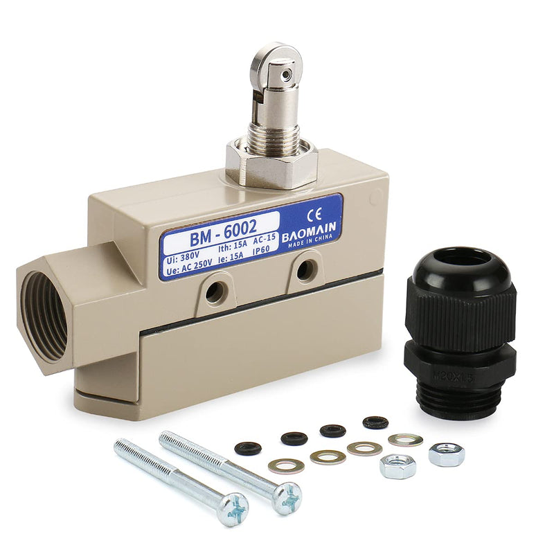 [Australia - AusPower] - Baomain TZ-6 Sealed Limit Switch TZ-6002 Parallel Roller Plunger AC 250V 15A IP 65 