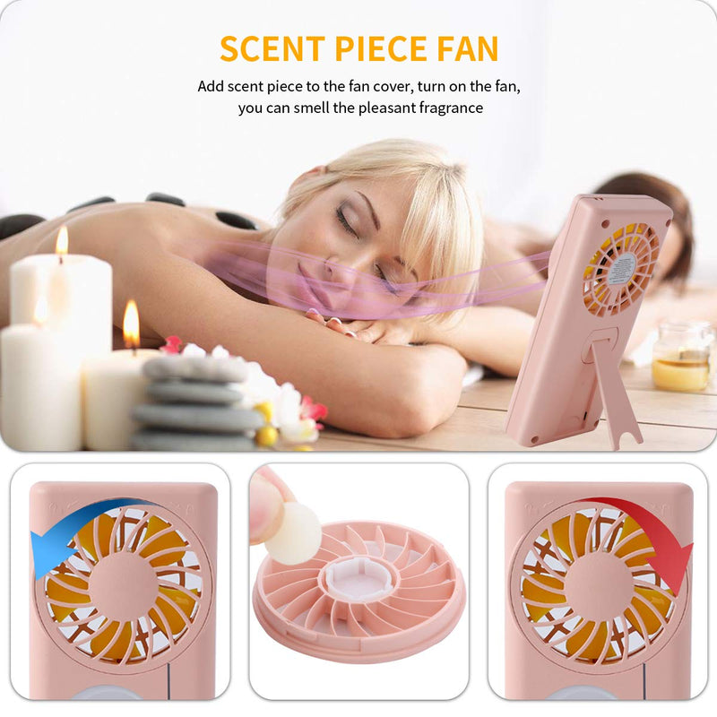 [Australia - AusPower] - Handheld Fan Rechargeable with Fragrance Dish, Mini Fan Portable 3 Speeds with Make-up Mirror Fill-in Light, USB Fan for Women Outdoor,Traveling - Pink 
