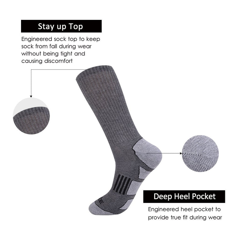 [Australia - AusPower] - JOYNÉE Mens 6 Pack Athletic Cushion Crew Socks Performance Running Socks Grey 1(6 Pairs) 