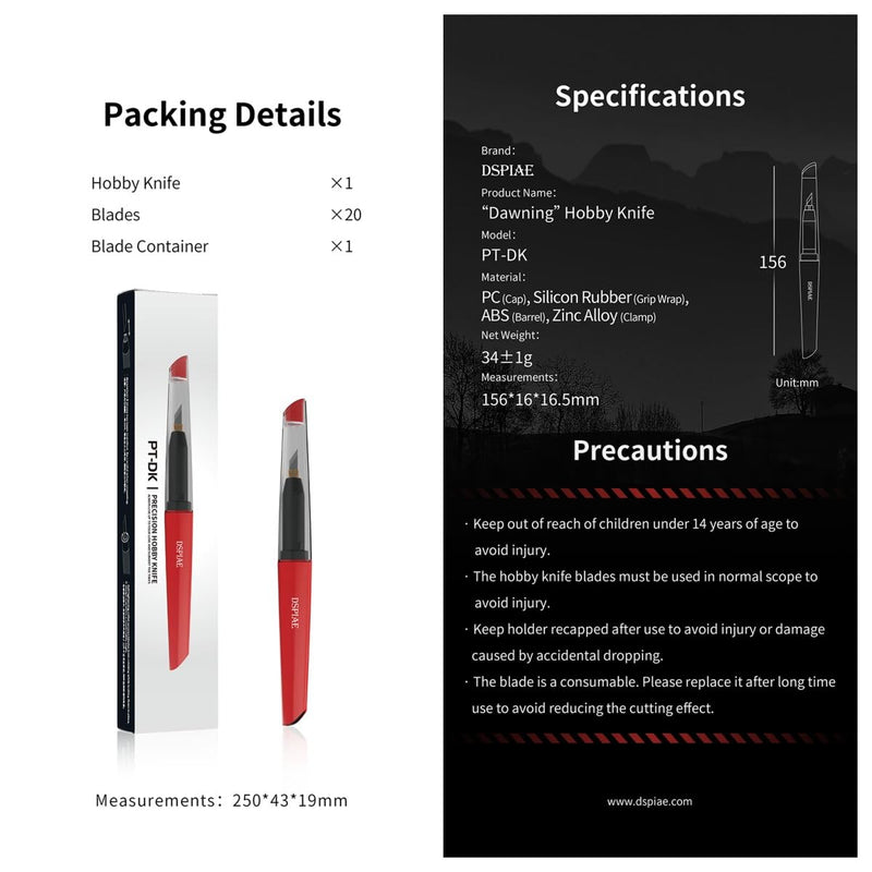 [Australia - AusPower] - DSPIAE Hobby Knife Set - WITH 20 BLADES - Precision Hobby Knife 6.14 inch 