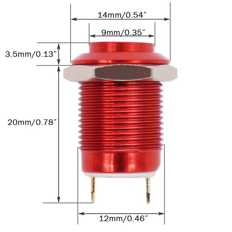 [Australia - AusPower] - Twidec/12mm 1/2" Waterproof Red Metal Shell Momentary Raised Top Push Button Switch DC/AC 36V 2A SPST 1NO Start Button for car Modification Switch(Quality Assurance for 1 Years) M-12-R-G 