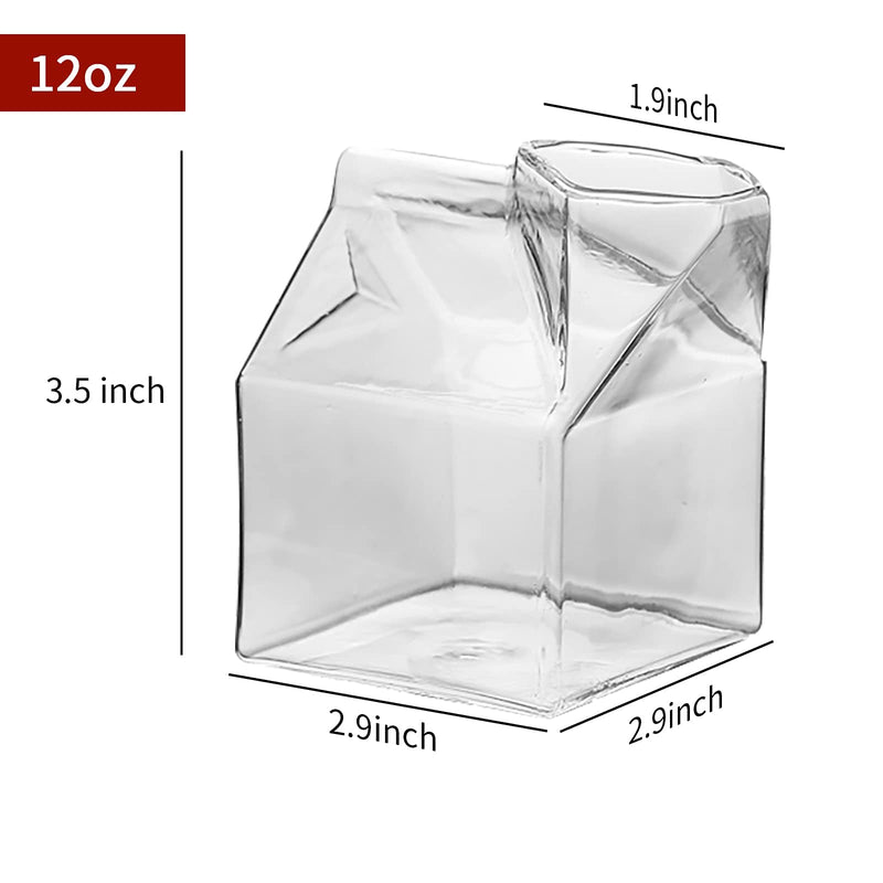[Australia - AusPower] - Milk Carton Glass Container 12 Ounce Set of 2 Cocktail Glasses Clear Milk Carton Cups Mini Creamer Pitcher Hand-Blown Box for Cocktail Milk Juice Coffee Hot Water Glassware Gift 