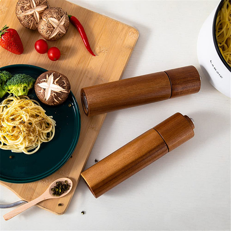 [Australia - AusPower] - Salt and pepper grinder set ,Pepper Mill, Salt Grinder Acacia Wood with a Adjustable Ceramic Rotor and easily refillable for Seasoning, Cooking, Dining, Perfect Gift 8 inches -Pack of 2 