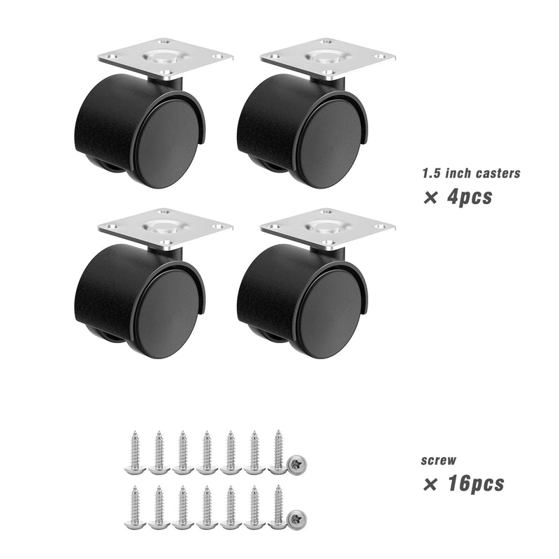 [Australia - AusPower] - 4-Piece Set of 1.5 inch Furniture casters, Replacement cart casters, Nylon Plastic Swivel Plate casters, Used for workbenches and Tables (Black) 