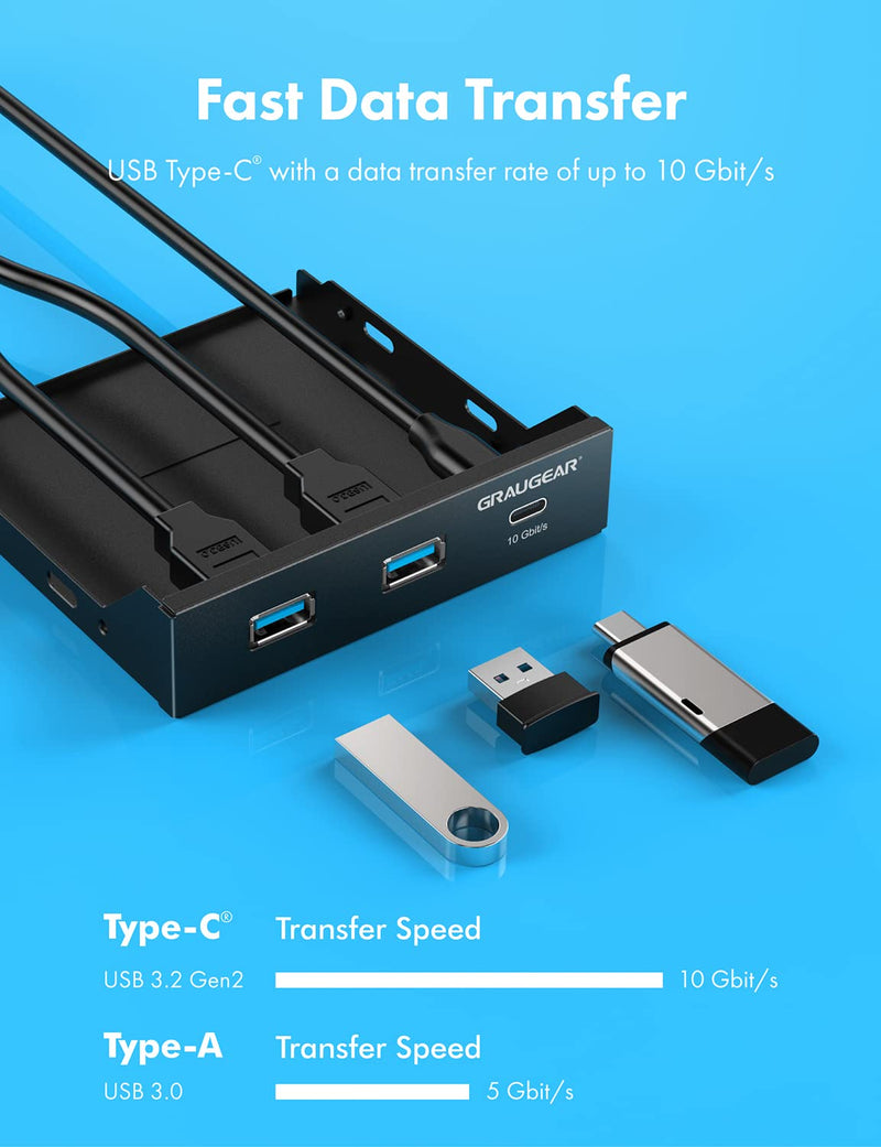 [Australia - AusPower] - GRAUGEAR 3.5 Inch Front Panel Hub, Internal Multi USB Slots of USB 3.2 Gen 2 USB-C and 2 USB 3.0 Ports, 20-Pin USB 3.2 Key-A Header Required, Fits 3.5" PC Computer Case Front Bay [G-MP01] 