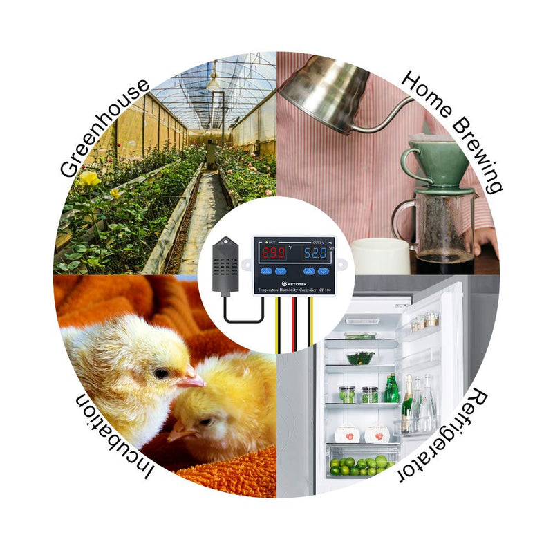 [Australia - AusPower] - KETOTEK Temperature Humidity Controller Thermostat Module AC 120V, Humidity Regulator Humidistat Cooling Heating Humidifier Dehumidifier Switch for Incubator Greenhouse 