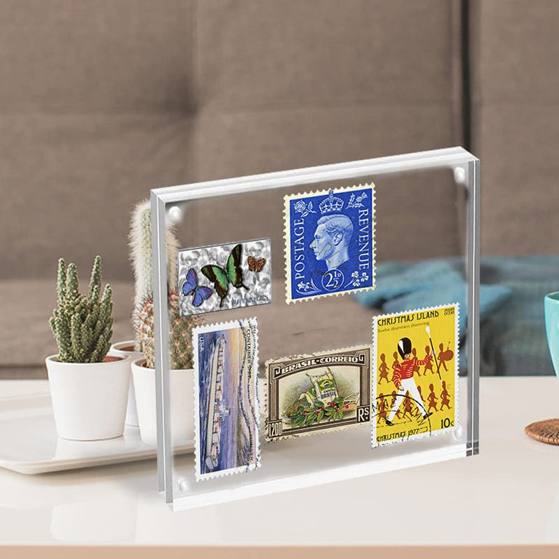 [Australia - AusPower] - (2Pack) acrylic frame, 4x4 size, 20% thicker,20mm thick frameless, clear frame double-sided,magnetic frame, free standing desktop display stand acrylic frame 4X4(2 Pack) 