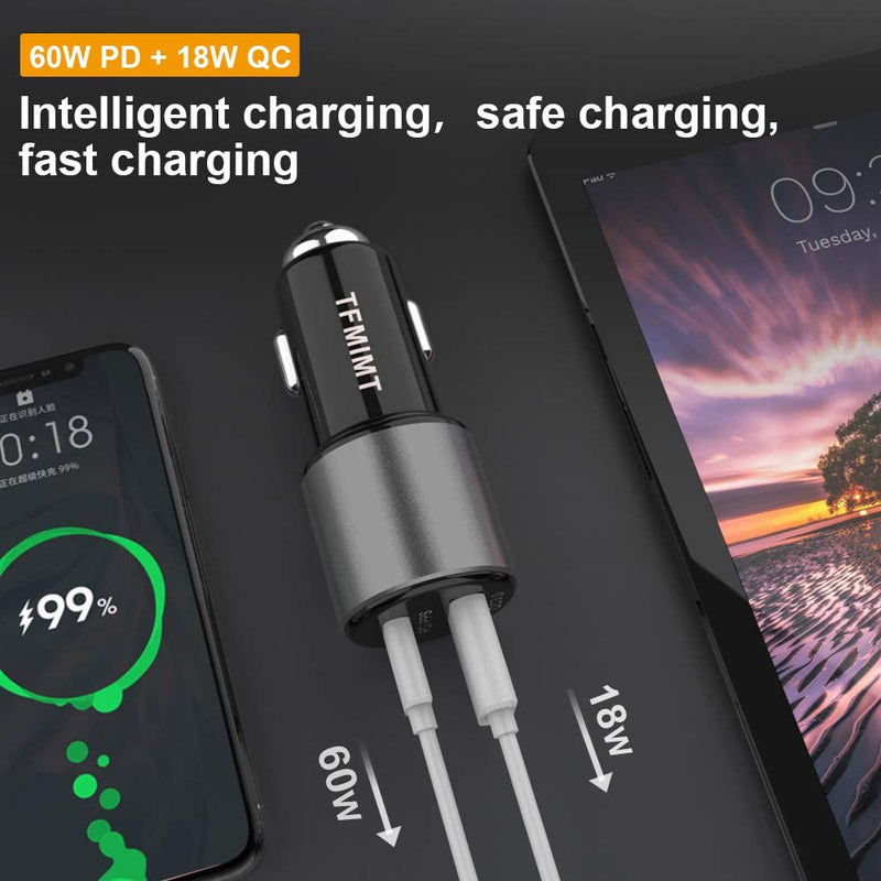 [Australia - AusPower] - TFMIMT Super Fast PD & QC Car Charger, Fast Iphon USB Charger, Fast Power Delivery for MacBook, iPad, iPhone in Car,High Power Rapid Charging Laptop Car Charger Phone Adapter 