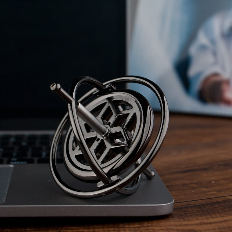 [Australia - AusPower] - DjuiinoStar Premium Gyroscope: Sturdy&Durable, Pass 2nd Floor Drop Test, Long Spin Time (Play Tricks at Ease, Use Ball Bearings), Educational Physics Anti-Gravity Toy DG-5B Black 