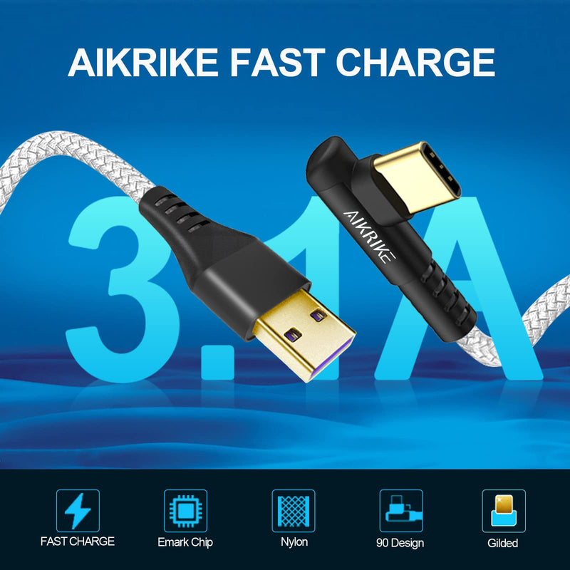 [Australia - AusPower] - USB C Cable AIKRIKE [2-Pack, 6.6ft] 3.1A USB Type C Cable Fast Charging Right Angle, Durable Nylon Braided USB C Charging Cable Compatible with Note 10 9 8, LG, Galaxy S10 S9 S8, Type C Charger, Gold 