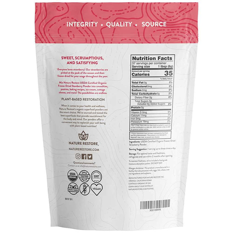 [Australia - AusPower] - Nature Restore USDA Certified Organic Freeze Dried Strawberry Powder, 8 Ounces, Non GMO, Gluten Free, Vegan 