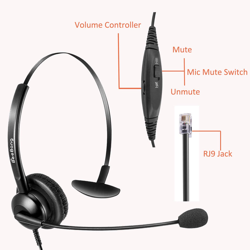 [Australia - AusPower] - Telephone Headset with Mic Mute & Volume Control for Cisco Phone, Call Center Headphone RJ9 Jack with Noise Cancelling Microphone for 6941 7841 7941 7942 7945 7960 7961 7962 7965 8845 8945 Monaural B308C 