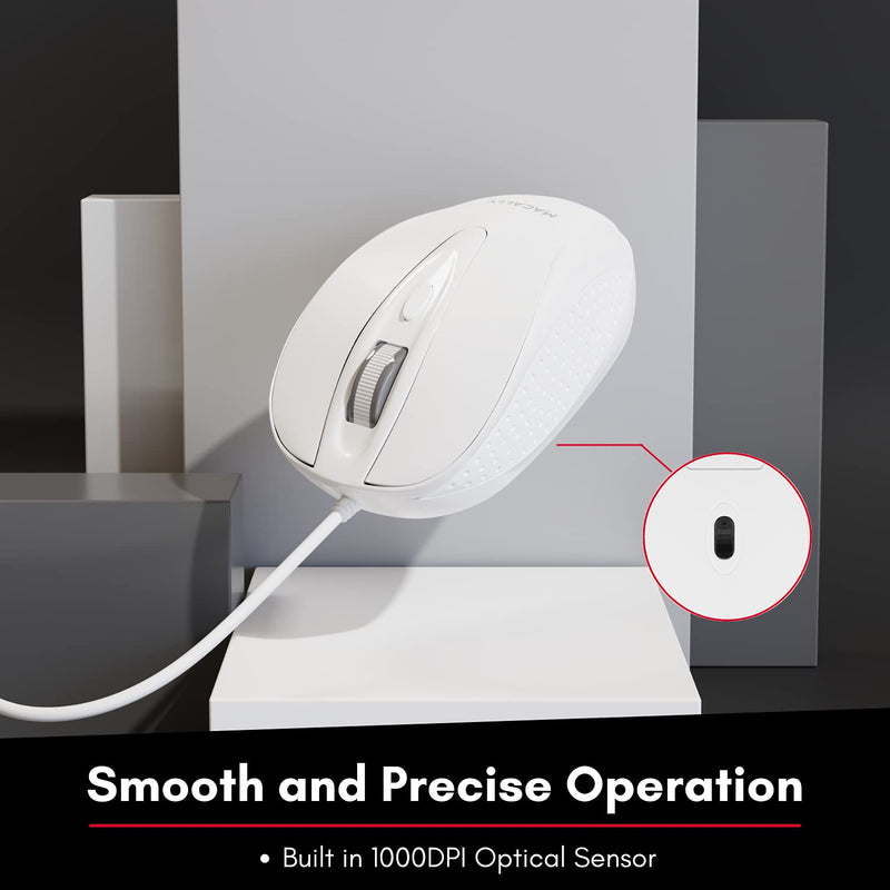 [Australia - AusPower] - Macally USB Wired Mouse with 3 Button, Scroll Wheel, & 5 Foot Long Cord, USB Mouse for Laptop and Desktop, Computer Mouse Compatible with Apple Macbook Pro / Air, iMac, Mac Mini, & Windows PC (TURBO) 