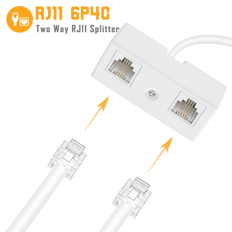 [Australia - AusPower] - Two Way Telephone Splitters, Uvital Male to 2 Female Converter Cable RJ11 6P4C Telephone Wall Adaptor and Separator for Landline (White, 2 Pack) White 