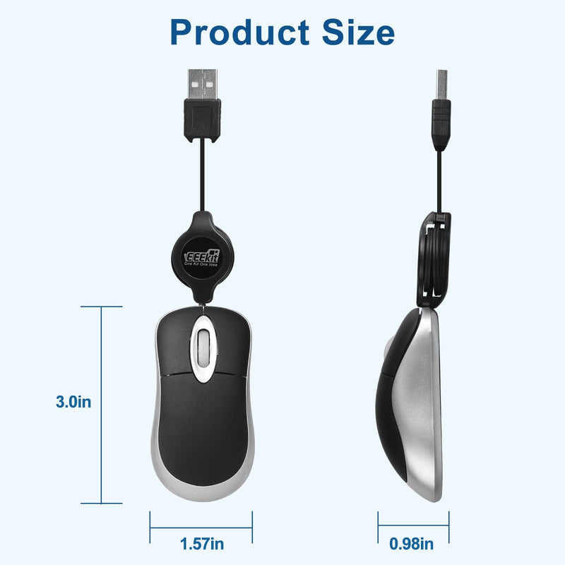 [Australia - AusPower] - EEEKit 2 Pack Mini Retractable Cable Wired USB Optical Mouse, USB Mini Mouse, Compact USB Mouse for Kids Travel，Mini Mouse for Laptop Apple Mac HP Dell Lenovo Thinkpad Sony Asus Acer Tablet PC Laptop Black 