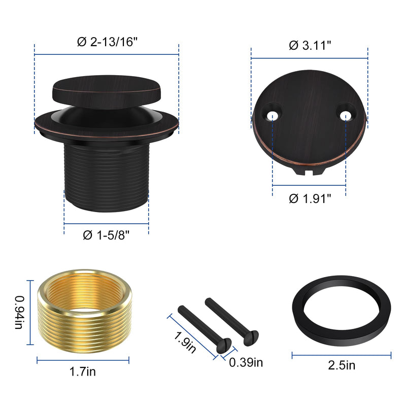 [Australia - AusPower] - Bathtub Drain Tip Toe Tub Conversion Kit Assembly, Replacement Tub Drain Kit with Two-Hole Overflow Faceplate and Universal Fine/Coarse Thread(Oil Rubbed Bronze) Oil Rubbed Bronze 