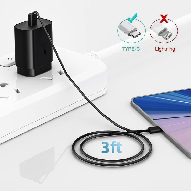 [Australia - AusPower] - 25W Adaptive Fast Wall Charger with USB Type C Cable Compatible with Samsung Galaxy Note 20 10 9 8 S22 S21 S20 S10 S9 S8 + 5G FE E Ultra Plus Z Flip 3 Fold A90 A71 A52 A51 A32 A31 A12 A11（Black 2 set） 