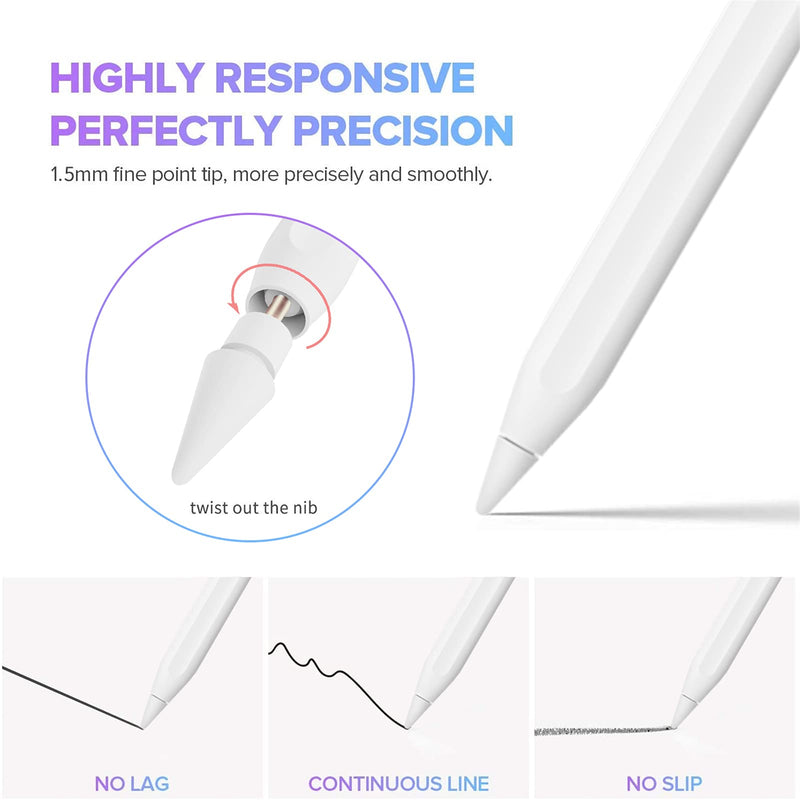 [Australia - AusPower] - Stylus Pen for iPad with Palm Rejection/Tilt Sensitivity,Upgraded Power Display Magnetic Active Stylus Compatible with (2018-2021) Apple iPad Pro 11/12.9",iPad 6/7/8th,iPad Mini 5/iPad Air 3/4 (White) White 