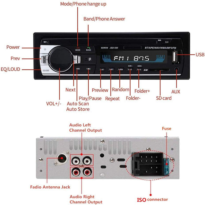 [Australia - AusPower] - Aigoss Bluetooth Car Stereo, 4x60W Car Audio FM Radio, MP3 Player USB/SD/AUX Hands Free Calling with Wireless Remote Control 