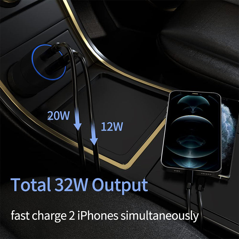 [Australia - AusPower] - USB C Fast Charger Set, WORSORS 20W PD Wall/Car Charger Adapter Compatible for iPhone 13 Pro Max/13 Pro/13 mini/13/12 Pro Max/12 Mini/12/11/XS/XR/X/SE 2020/8 Plus + 2 Pack 3.3Ft MFi Certified Cable 
