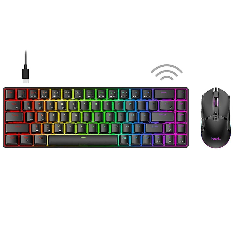 [Australia - AusPower] - Havit 60 Percent Wireless Mechanical Keyboard and Wired Mouse & RGB Gaming Mouse Pad Combo 