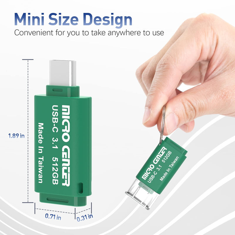 [Australia - AusPower] - Micro Center SuperSpeed 512GB Type-C USB 3.0/USB 3.1 Gen 1 Mini Flash Drive Memory Stick Thumb Drive(512GB, Single Pack) 