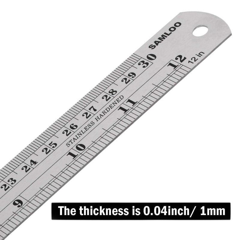 [Australia - AusPower] - 3 Pack Stainless Steel Ruler 16 inch 6 inch and 12 inch Metal Ruler Kit with Conversion Table Metric Straight Edge Linear Measurement Ruler 