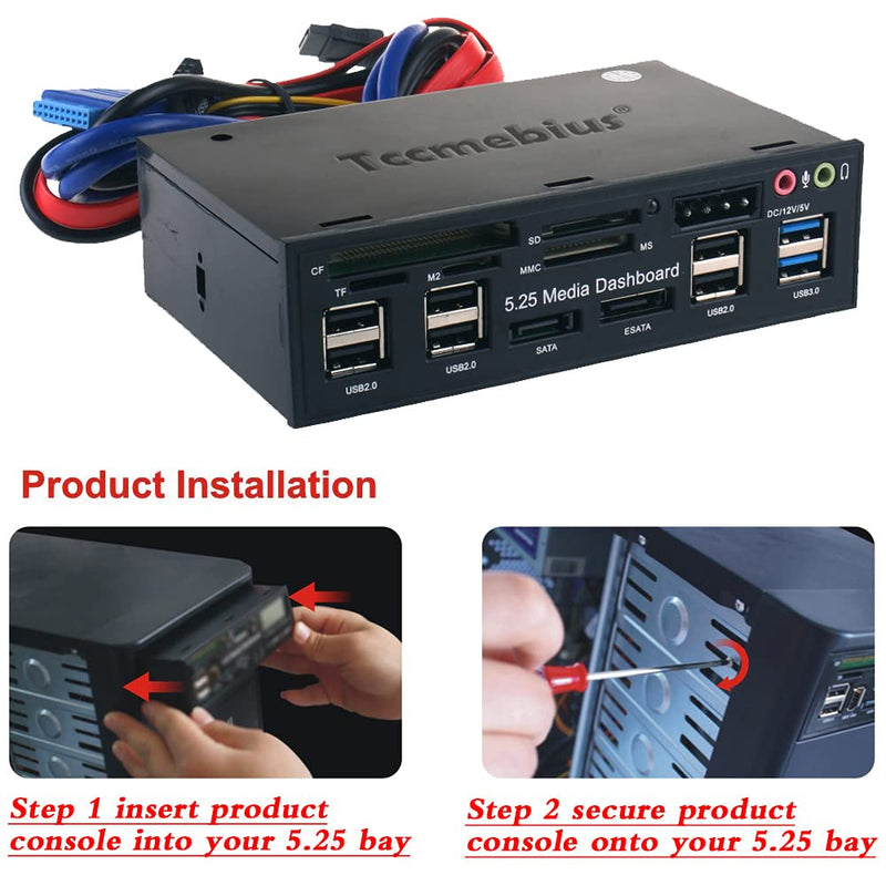 [Australia - AusPower] - Tccmebius TCC-QL5E 5.25 Inch PC Multifunction Dashboard Media Front Panel, with SATA e-SATA Dual USB 3.0 6 Port USB 2.0 Audio Ports and Five-in-one Card Reader 