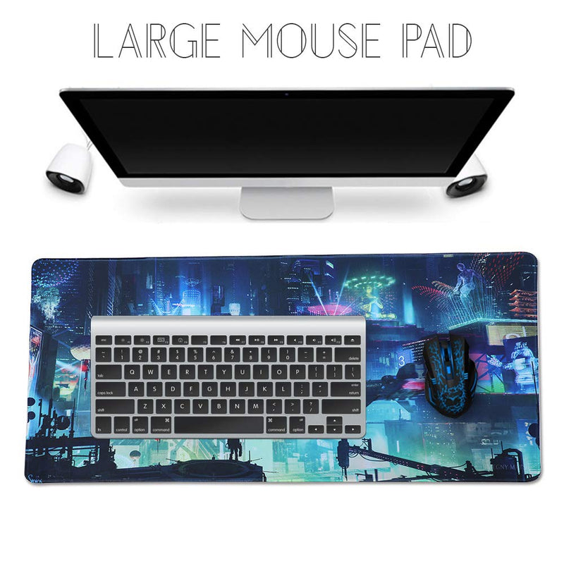 [Australia - AusPower] - Imegny Extended Gaming Mouse Pad, Portable Mat for Keyboard & Mouse with Stitched Edges + Non-Slip Rubber Base （90x40 Green city005） 90x40 Green City005 