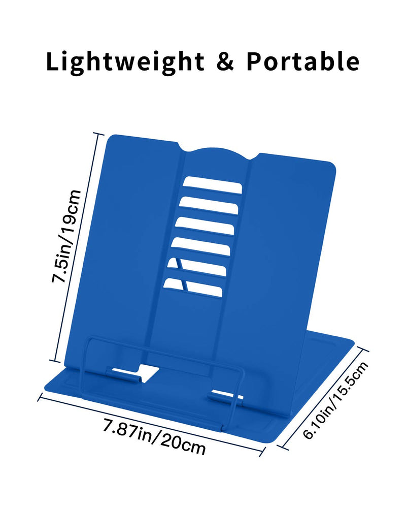 [Australia - AusPower] - MSDADA Desk Book Stand Metal Reading Rest Book Holder Adjustable Cookbook Documents Holder Portable Sturdy Bookstands for Recipes Textbooks Tablet Music Books with Page Clips (Blue) Blue 