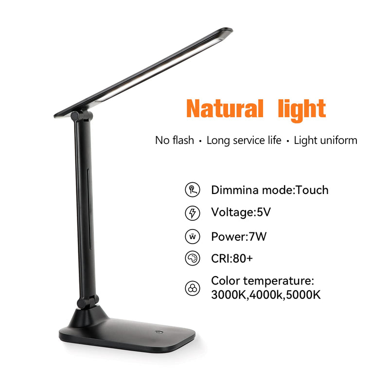 [Australia - AusPower] - LED Desk Lamp, Desk Lamps for Home Office, Dimmable Eye-Caring Desk Light with 3 Color Modes, Touch Control Adjustable Table Office Lamp, Foldable Desk Lamp with Adapter, Black 