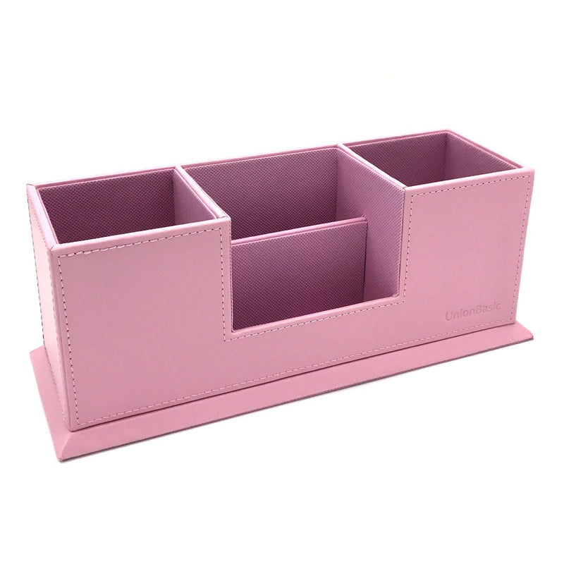 [Australia - AusPower] - UnionBasic 4 Compartment Desk Organizer - Dual Pen Holder - Card/Pen/Pencil/Mobile Phone Office Supplies Holder (Pink) Pink 