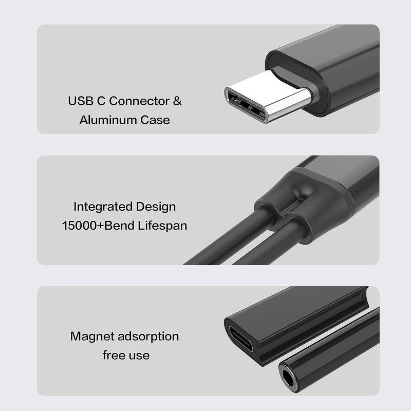 [Australia - AusPower] - Skybird USB C to 3.5mm Headphone and Charger Adapter,2-in-1 USB C to Aux Audio Jack with PD Fast Charging Dongle Cable Cord for Stereo,Earphones,Compatible with S20/S21 Note20/10,Pixel 4/3 (Black) black 