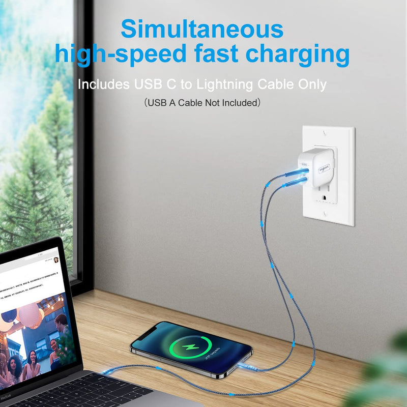 [Australia - AusPower] - USB C Wall Charger Block, [MFi Certified] VOLPORT 18W PD QC 3.0 Dual Port Charger Plug Power Adapter with Braided Type C to Lightning Cable 3.5ft Fast Charging for iPhone 13 12 11 Pro Max Mini iPad 
