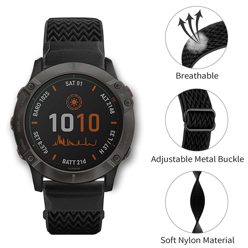 [Australia - AusPower] - Abanen Elastic Watch Bands for Fenix 7 / Fenix 6 / Fenix 5 / epix 2, 22mm Quick Easy Fit Soft Stretchy Nylon Wristband Strap for Garmin Instinct,Fenix 6 Pro/Sapphire, Fenix 5 Plus, Quatix 6/5 Black 