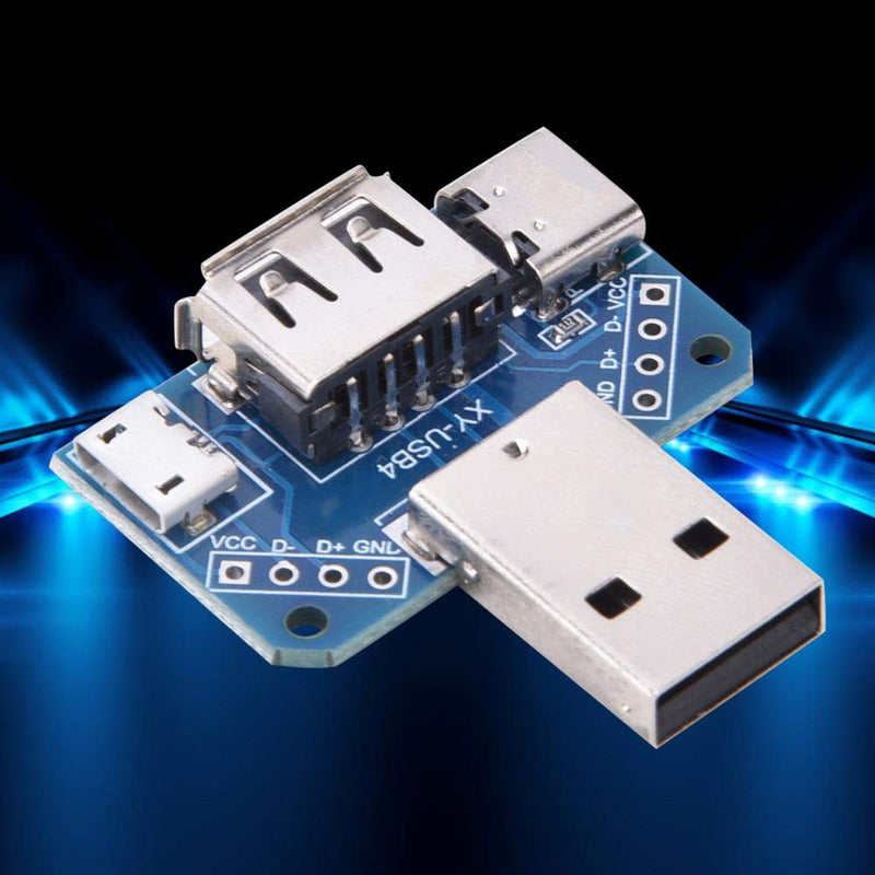 [Australia - AusPower] - 5pcs USB Adapters, Male to Female USB Connector DIP Adapter Branch Board 2.54mm 4P Micro Type-C Connector Converter 