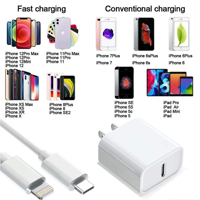 [Australia - AusPower] - iPhone Fast Charger,DAZHWA【Apple MFi Certified】Wall Charger iPhone 13 12 Super Fast Charging 20W PD Adapter with 6FT Type-C Lightning Cable Compatible with iPhone 13 12 11/Xs Max/XR/X/8 Plus and More 