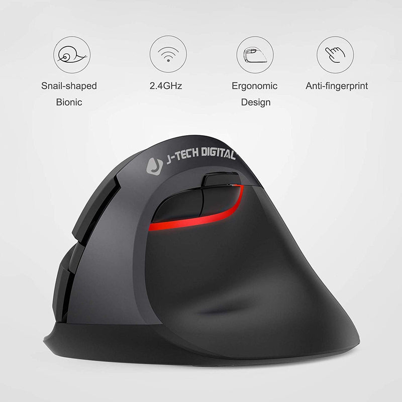 [Australia - AusPower] - J-Tech Digital Wireless Ergonomic Vertical Mouse for Small Hands with USB Nano Transceiver, AA Battery, 3 DPI, Compatible with Mac and PC, Black [V628M-2.4G] Right-handed Black 