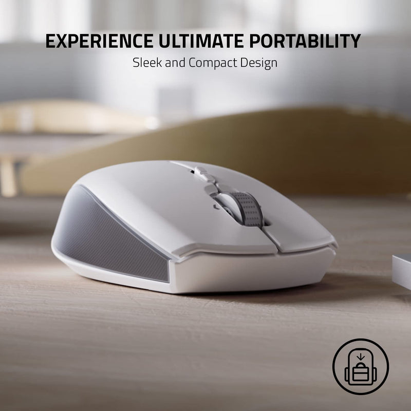 [Australia - AusPower] - Razer Pro Click Mini Portable Wireless Mouse: Silent, Tactile, Mouse Clicks - Sleek & Compact Design - HyperScroll Technology - Productivity Dongle - Connect up to 4 Devices - 7 Programmable Buttons White 