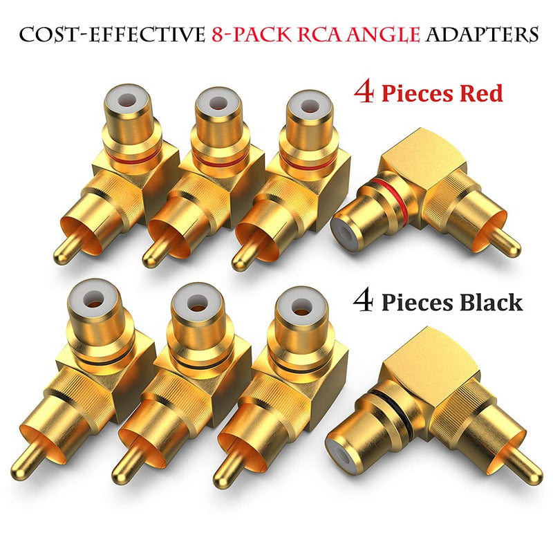 [Australia - AusPower] - Warmstor RCA Right Angle Adapter, Gold-Plated 8-Pack 90 Degree Metal RCA Male to RCA Female Connector Adapter (4 Black + 4 Red) 