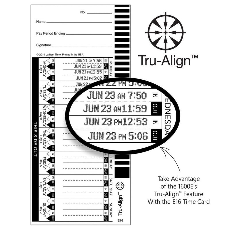 [Australia - AusPower] - Lathem TruAlign E16 Time Cards for 1600E, Weekly, 1-Sided, 4" x 9", White, Box of 100 