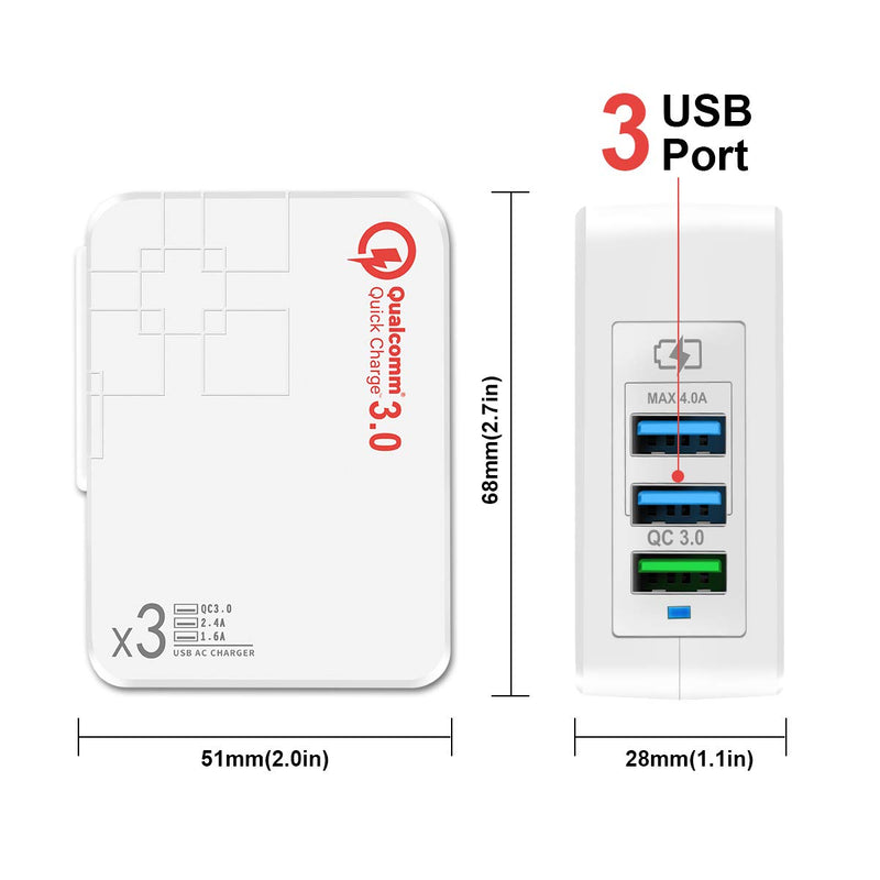 [Australia - AusPower] - Quick Charge 3.0 USB Wall Charger (3A Max.) with Dual 5V/2.4A USB Ports (Total 4A), Portable 38W QC3.0 USB Charger Power Adapter with Foldable Plug for iPhone XS/Max/XR/X/8/7/6s/Plus Fast Charge 