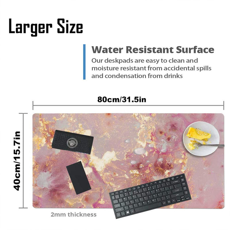 [Australia - AusPower] - QIYI Large Mouse Pad, Cute Extended Desk Mat, Women Girls PU Leather Waterproof Mousepad, Rose Gold Computer PC Laptop Protector Writing Pads for School Office Home 31.5" x 15.7" - Pink Golden Marble Pink Gold Marble 31.5" x 15.7" 