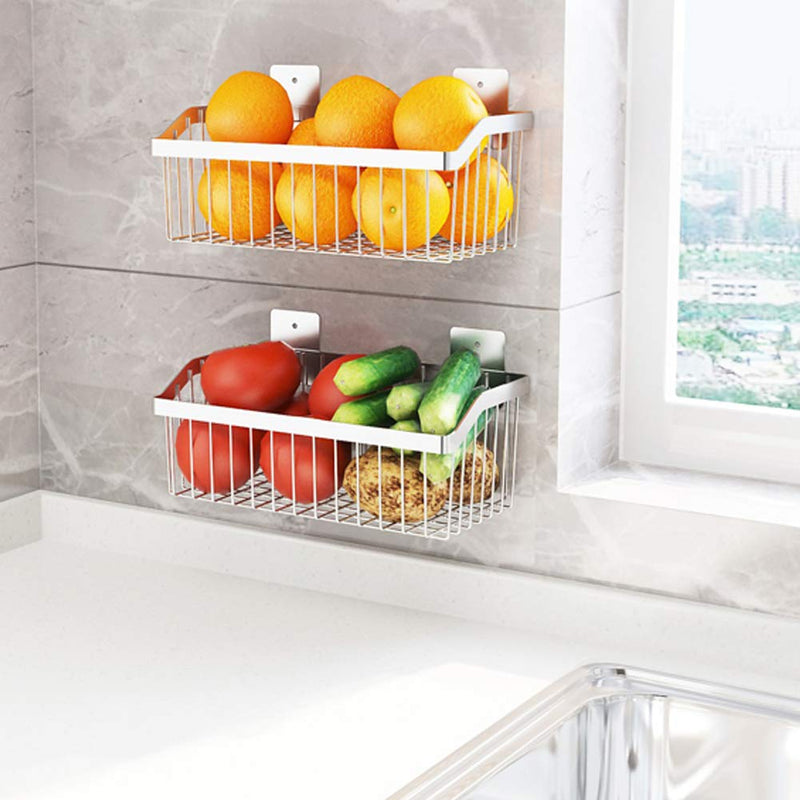 [Australia - AusPower] - kaileyouxiangongsi Kitchen Storage Metal Wire Fruit Basket - SUS304 Stainless steel Organizer Storage Bin Baskets for Bathroom - Space Saving Design for Pantry Organization （Silver） Small 1PC 