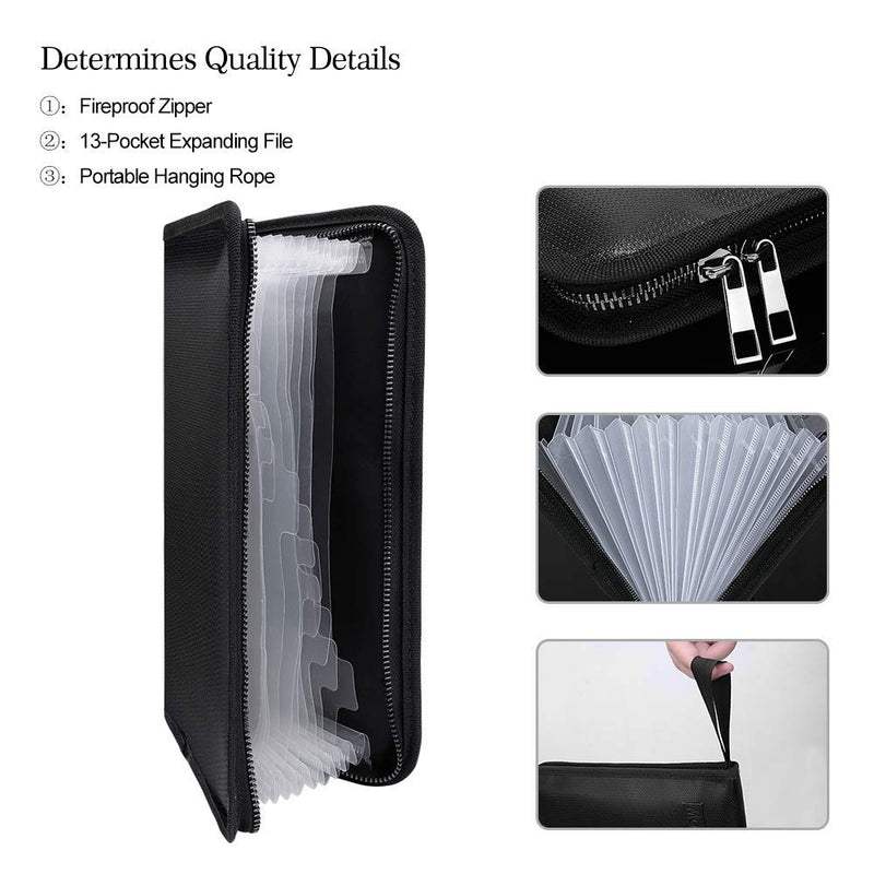 [Australia - AusPower] - Expanding File Folder Document Organizer Fireproof Money Bag A5 Size 13 Pockets Zipper Closure Portable Filing Wallet Holder Storage for Check,Bill,Receipts,Tickets(11.4" x 6.3") 