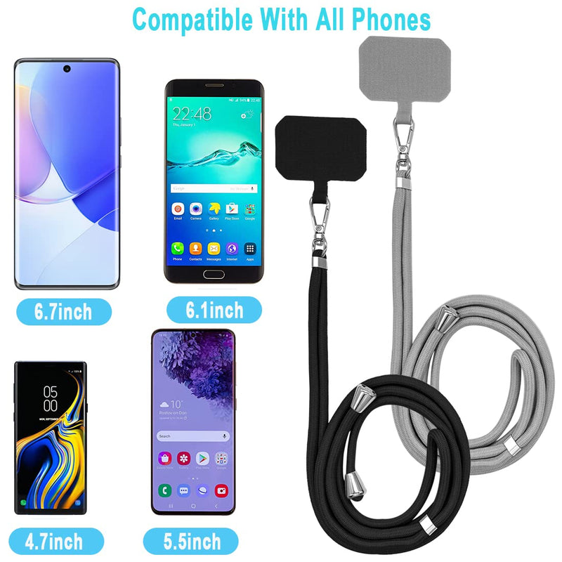 [Australia - AusPower] - 4 Pack Universal Nylon Neck Crossbody Cell Phone Lanyards + 6 Pieces Replacement Sticker Patches Tab, Adjustable Detachable Strap Safety Tether and Pads for Most Smartphone, Black/White/Grey/Blue 