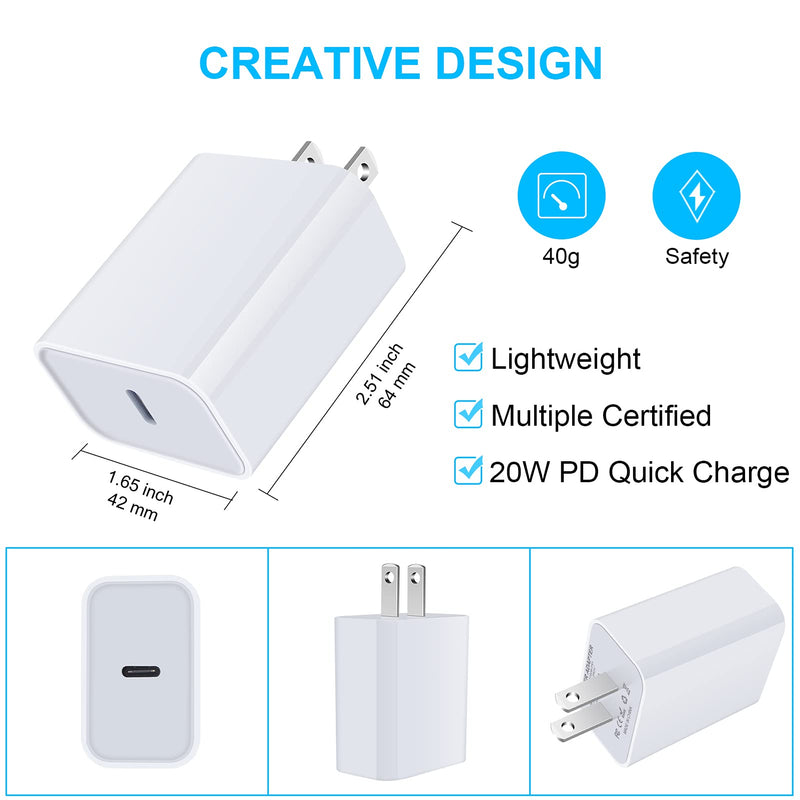 [Australia - AusPower] - USB C Fast Charger for Google Pixel 6 6 Pro 5 4 4A 4XL 3 3A 3XL 2 XL, Pad Pro 12.9/11, Samsung Galaxy S22 S21 S20 FE 5G Note 20 Ultra Z Fold 3 A10E, 20W 3A PD Power Adapter with 6FT Type C to C Cable White 