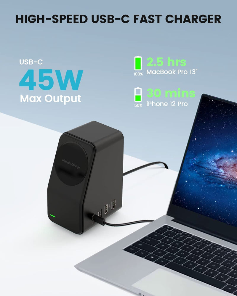 [Australia - AusPower] - Wireless Charging Pad - 2 in 1 Wireless Charging Pad Station Stand for Apple iPhone 13/12, Pro Max/Mini Pro,11,SE,X,8, Airpods 3/2/Pro, Wireless Phone Charger for Samsung S21,Galaxy,Qi-Enabled Phones 