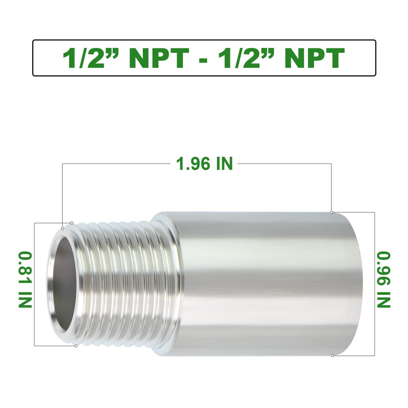 [Australia - AusPower] - TAISHER 2PCS Stainless Steel Pipe Fittings, 1/2" NPT Male x 1/2" NPT Female Threaded, 2" Length Nipple Cast Pipe 1/2" NPT(Male x Female) 2"(50mm) Length 