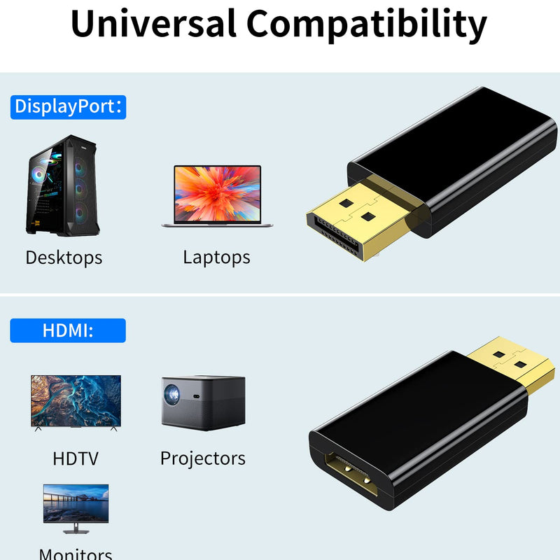 [Australia - AusPower] - KUXIYAN Displayport to HDMI Adapter (2Pack) 1080P Gold Plated Dp to HDMI Converter Male to Female 1.3V Black 1080P 2-Pack 